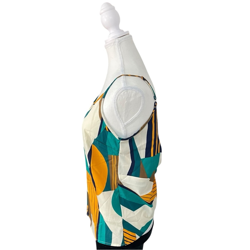 Hapsho Geometric Camisole Tank Top White Green Orange - Picture 2 of 5